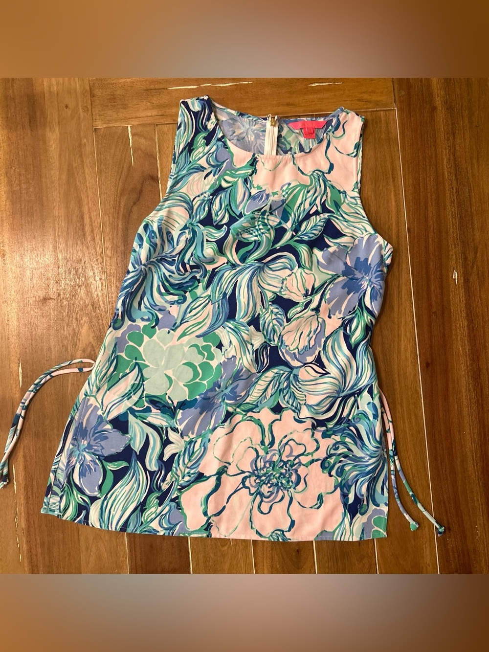 Lilly Pulitzer Donna Tunic Top Party Thyme Pink Blue‎ Floral Sleeveless Medium